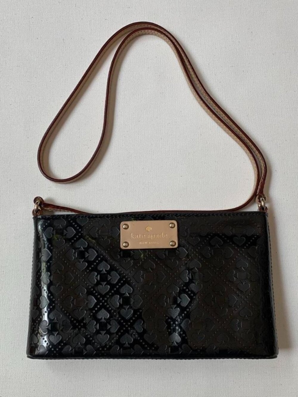 Kate Spade New York Diamond Heart Embossed Black Crossbody Bag